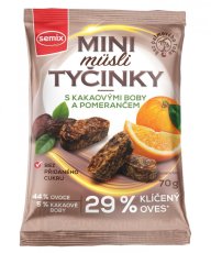 MINI MÜSLI TYČINKY S KAKAOVÝMI BOBY A POMERANČEM BEZ LEPKU 70 G, SEMIX 70 g MINI MÜSLI TYČINKY S KAKAOVÝMI BOBY A POMERANČEM BEZ LEPKU 70 G, SEMIX 70 g