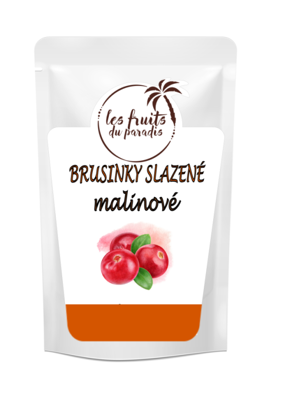 Brusinky slazené (klikva) s malinovou přichutí 200 g Brusinky slazené (klikva) s malinovou přichutí 200 g